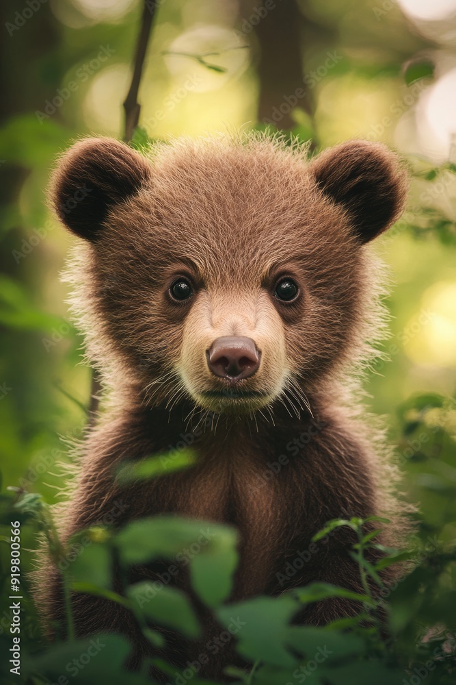 Obraz premium Brown Bear Cub Face. Adorable Baby Bear Closeup in the Summer Forest