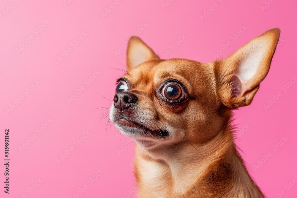 Dog Shocked. Surprised Mexican Chihuahua with Big Eyes on Pink Background Dog Shocked. Surprised Mexican Chihuahua with Big Eyes on Pink Background