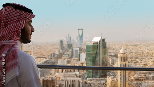 Saudi Man Looking at Riyadh Landscape at daylight
