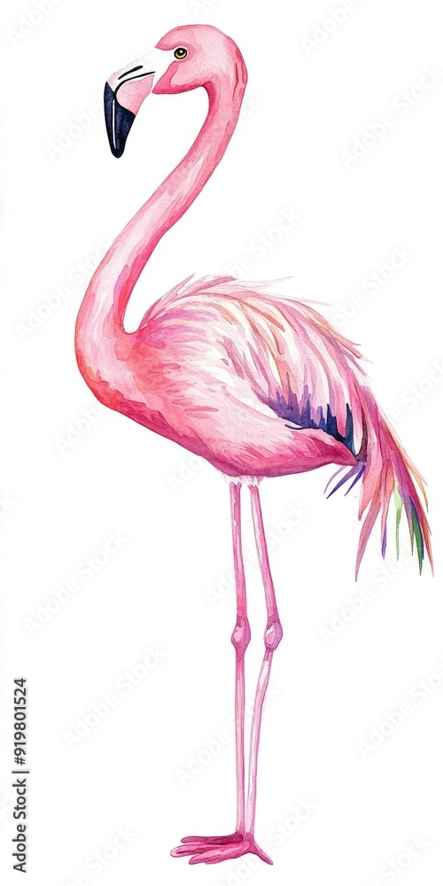 Obraz premium Flamingo Clip Art. Pink Watercolor Flamingo Bird Illustration for Tropical Summer Holiday