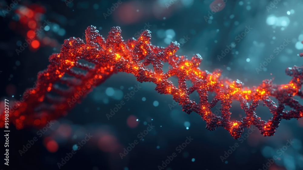 mRNA Strand Structure: 3D Rendering Illustration of Genetic Code with Protein and Enzyme Concept mRNA Strand Structure: 3D Rendering Illustration of Genetic Code with Protein and Enzyme Concept