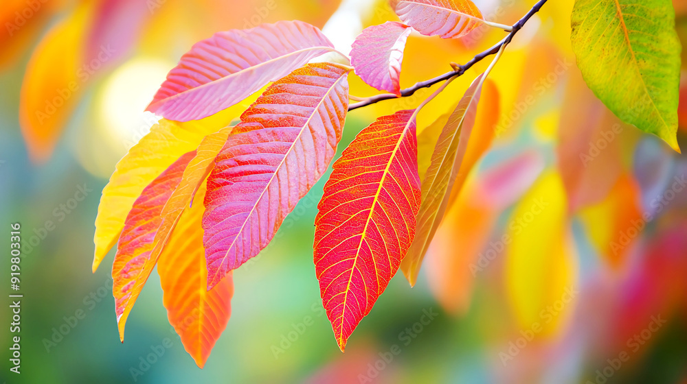Closeup of vibrant leaves on a tree, capturing the essence of seasonal change Closeup of vibrant leaves on a tree, capturing the essence of seasonal change