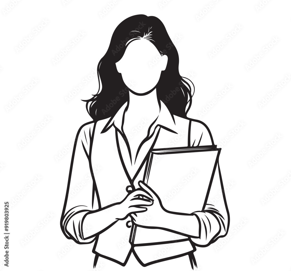 Business woman with a folder , silhouette, sketch Business woman with a folder , silhouette, sketch