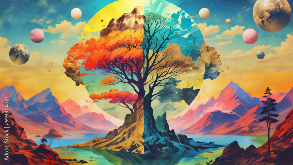 カラフルな花の咲く心象風景 AI画像 ジェネレーティブAI カラフルな花の咲く心象風景 AI画像 ジェネレーティブAI