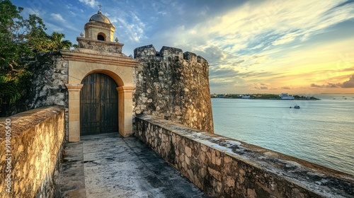 Fort Puerto Rico. San Juan Gate, Caribbean Fortress Architecture with Ancient Tower photo