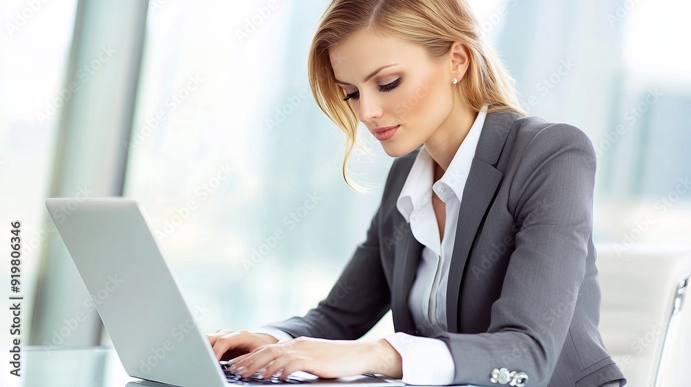 Professional Young Woman Working on Laptop Professional Young Woman Working on Laptop