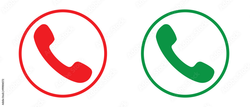 Phone call icon. Calling Phone Answer Decline Button set. Accept and reject Phone call buttons, Green, red buttons vector, icon set. Symbol of incoming and outgoing buttons. , Vector Illustration. Phone call icon. Calling Phone Answer Decline Button set. Accept and reject Phone call buttons, Green, red buttons vector, icon set. Symbol of incoming and outgoing buttons. , Vector Illustration.