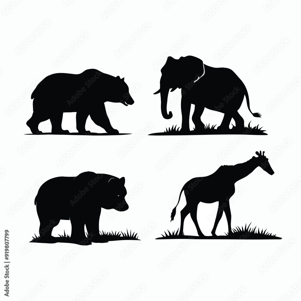 Wild animals silhouette set vector template illustration
