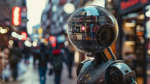 Wallpaper Mural An android with a ball head, inside of which is a library, against the backdrop of city lights Torontodigital.ca