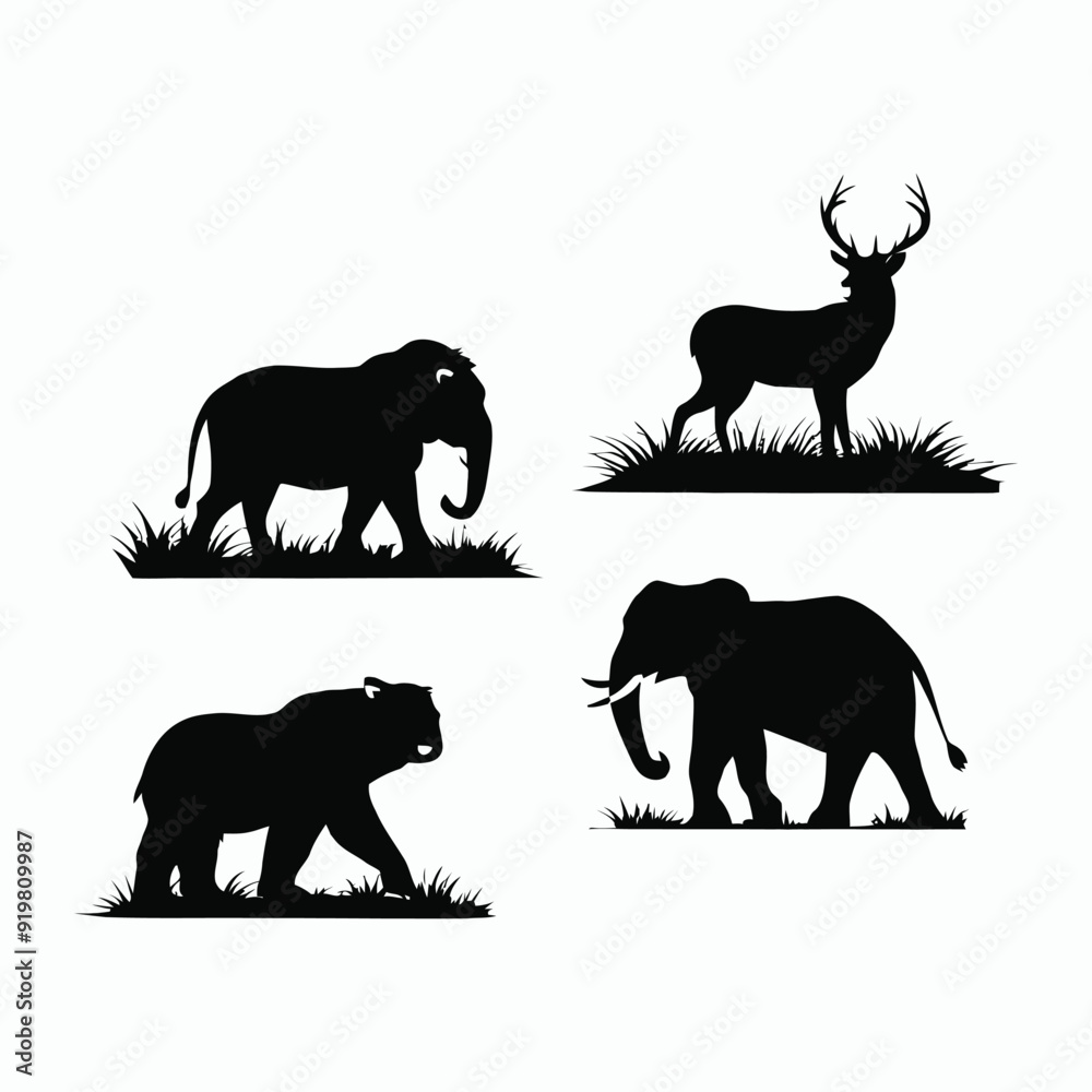 Obraz premium Wild animals silhouette set vector template illustration