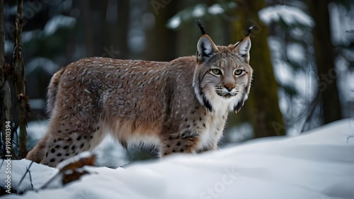 A lynx is emerging from the woodland.