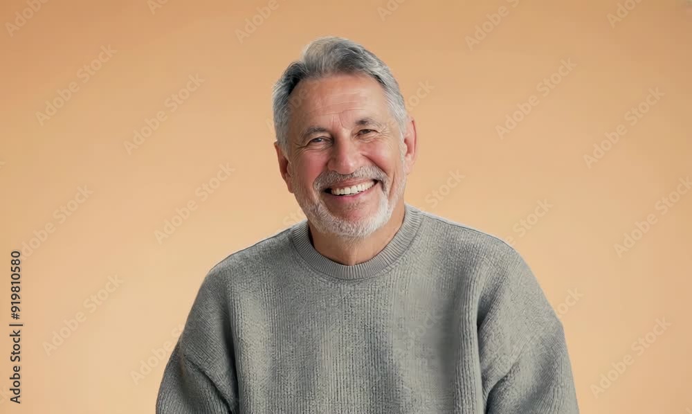Portrait of a happy senior man smiling at the camera against a beige background Portrait of a happy senior man smiling at the camera against a beige background