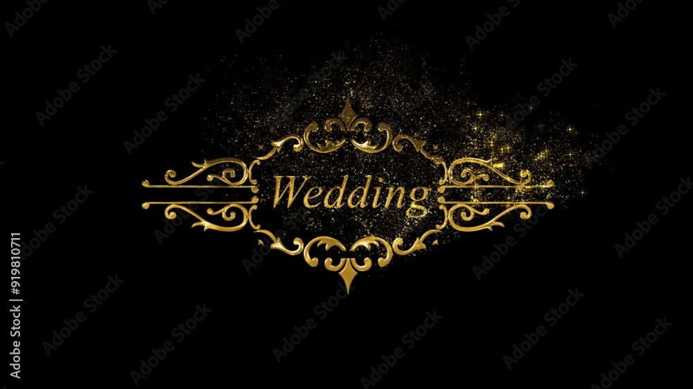 Golden Banner Wedding with Golden Particles, Alpha Channel Golden Banner Wedding with Golden Particles, Alpha Channel