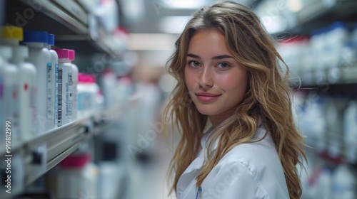 Young Woman Pharmacist Looking Back photo