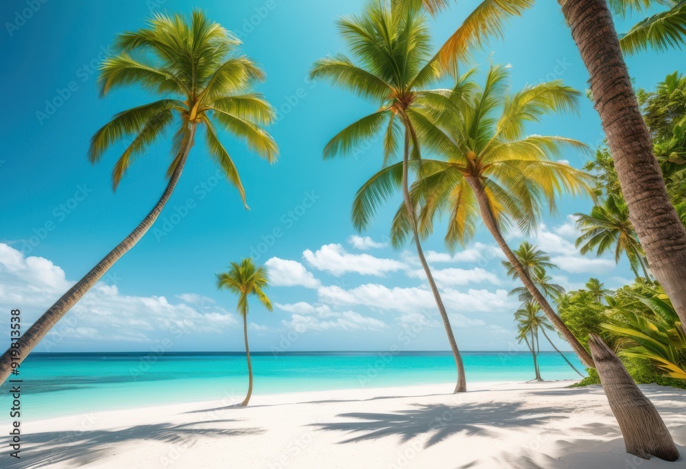 vibrant beachside paradise featuring pristine swaying lush tropical landscape under clear blue skies, waters, palms, colors, ocean, sand, shore, sunlight vibrant beachside paradise featuring pristine swaying lush tropical landscape under clear blue skies, waters, palms, colors, ocean, sand, shore, sunlight