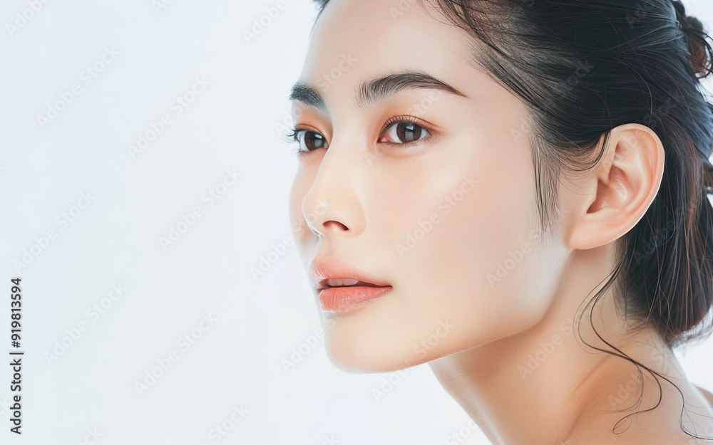 Fototapeta premium Portrait of beautiful natural Asian woman with perfect healthy skin
