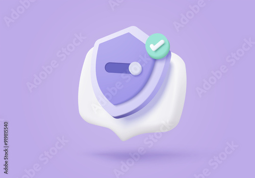 3D shield protection icon with check mark for online payment safety concept. Check mark, correct in minimalist style. 3d quality guarantee icon vector render illustration