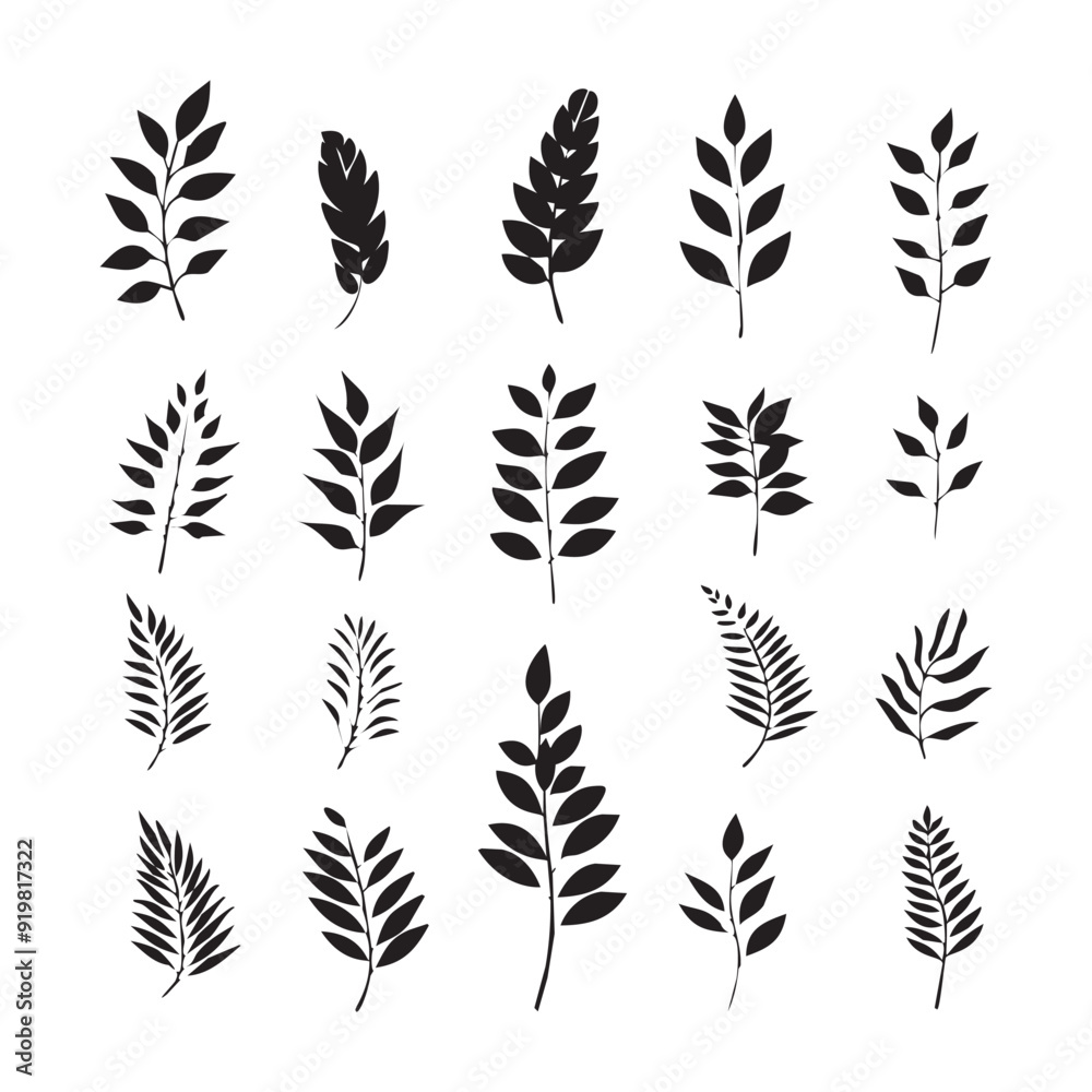 Naklejka premium Set of leaves vector shilhouette design on white background