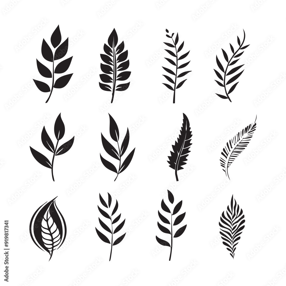 Set of leaves vector shilhouette design on white background Set of leaves vector shilhouette design on white background