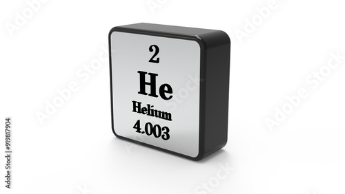 3D Helium Element Sign. Stock image. One of a set of elements in the periodic table.