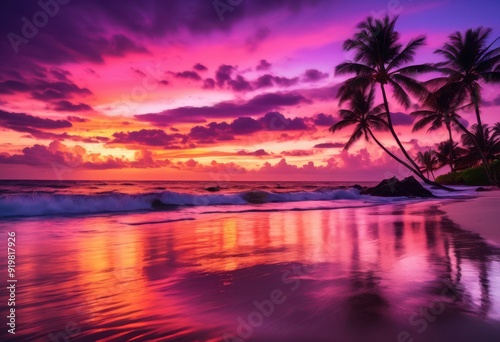 stunning coastal sunsets featuring vivid silhouettes over ocean waves dramatic skies, beach, sky, sea, landscape, beauty, nature, evening, clouds, orange