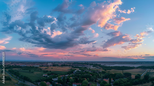 Lovely, vibrant view of the colors of the evening sky clouds