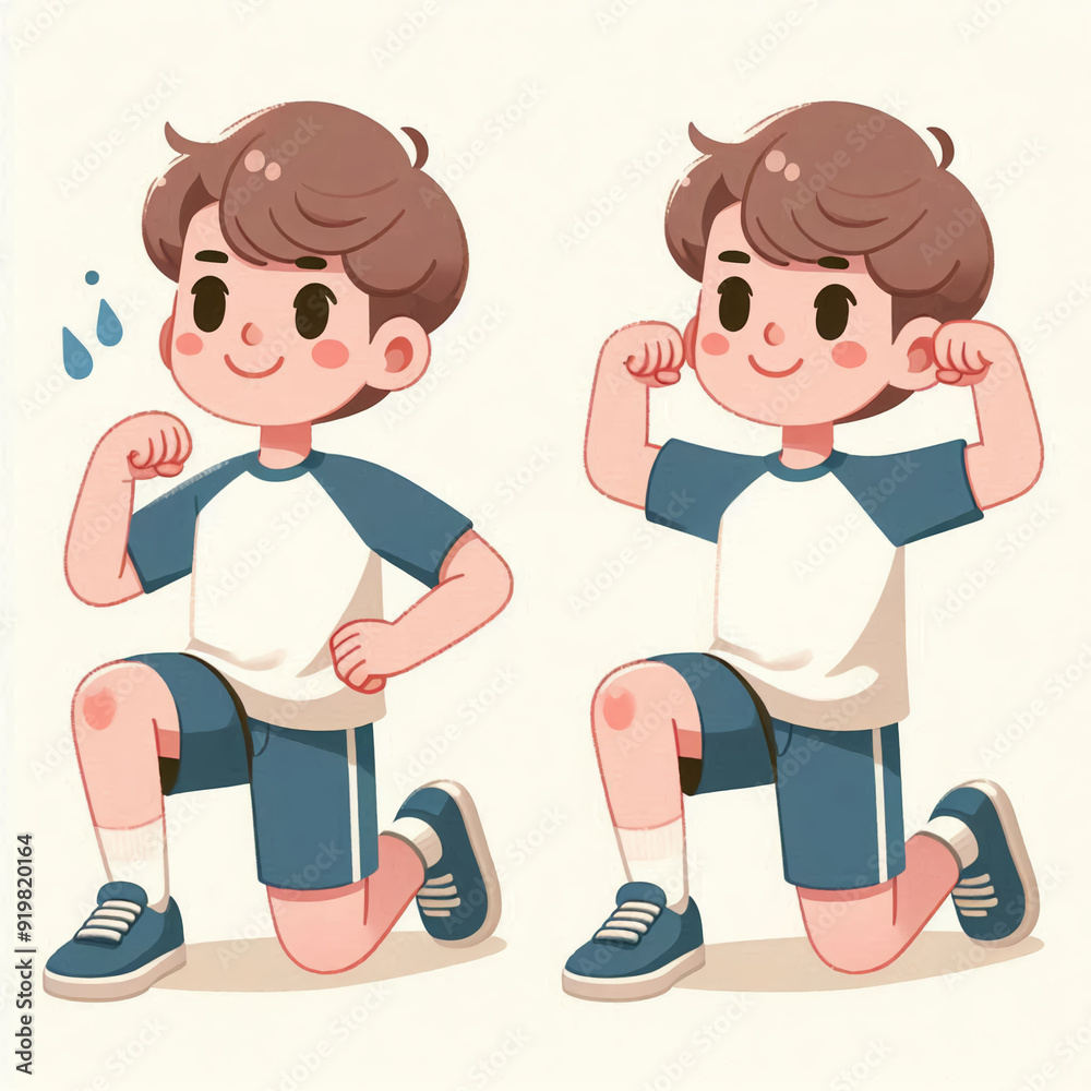 Illustration of a cute cartoon boy doing exercises. Illustration of a cute cartoon boy doing exercises.