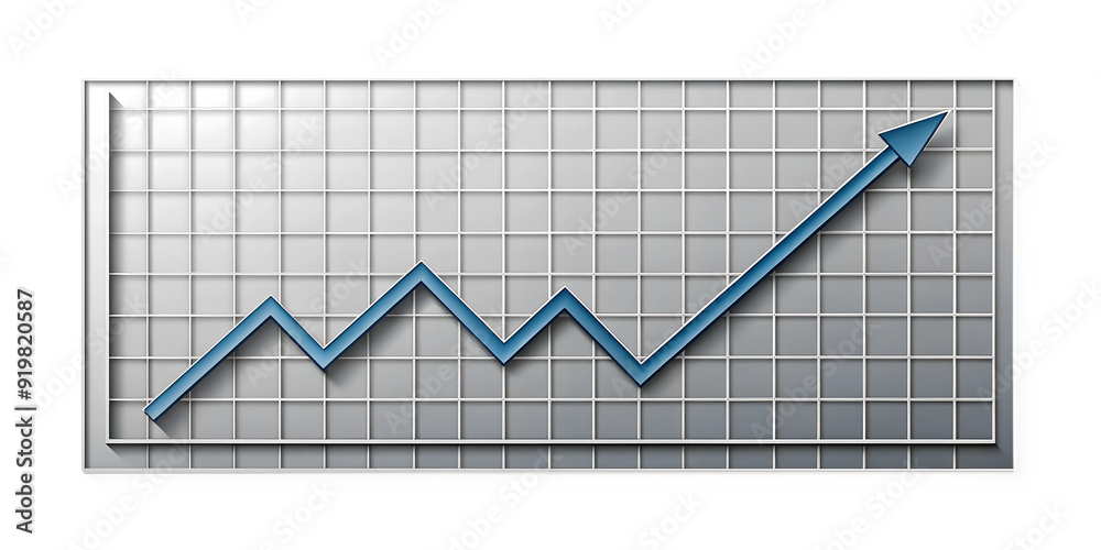 Line chart with arrow on grey board, isolated on transparent background Line chart with arrow on grey board, isolated on transparent background