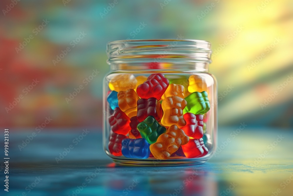 Gummy bear jar on table Gummy bear jar on table