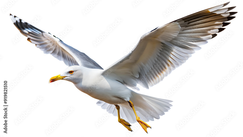 Fototapeta premium Soaring seagull in flight with open wings PNG isolated transparent
