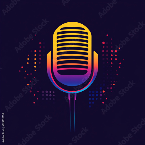 Stylized microphone logo with vibrant gradient colors on dark background, modern design icon for music, audio, and podcasting