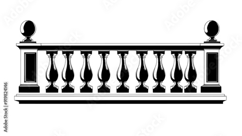 Balustrade with stone balusters and a continuous handrail on a terrace, vector illustration art