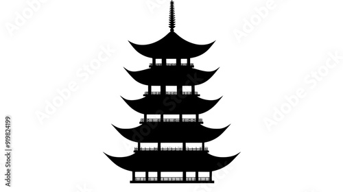 Buddhist pagoda with multiple tiers and upturned eaves, vector illustration art