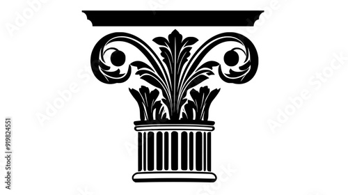 Column topped with a Corinthian capital featuring acanthus leaves and scrollwork, vector illustration art