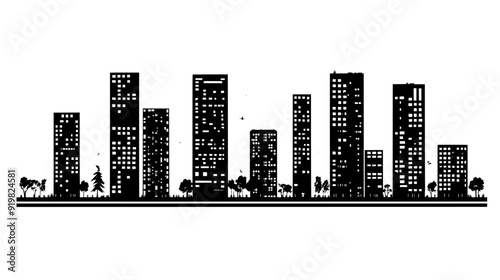 Complex of interconnected towers with advanced structural designs and integrated green spaces, vector illustration art