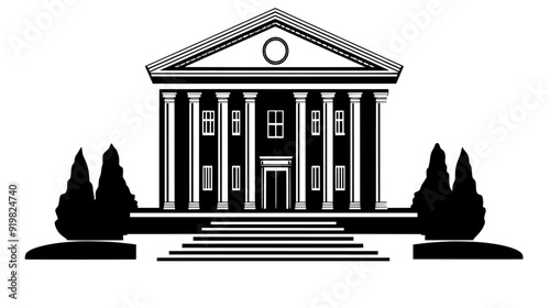 Courthouse with imposing facade and broad steps leading to entrance, vector illustration art