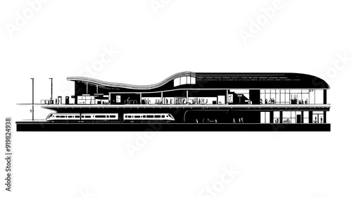 Cutaway of a train station, illustrating platforms, tracks, and underground passages, vector illustration art