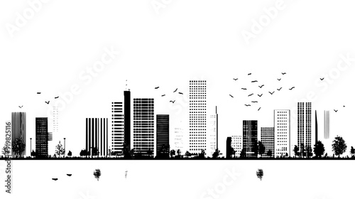 Detailed view of a downtown area with high-rise buildings, parks, and urban infrastructure, vector illustration art