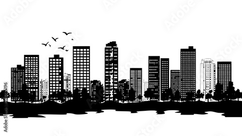 Detailed view of a downtown area with high-rise buildings, parks, and urban infrastructure, vector illustration art