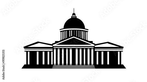 Domed government building with a central rotunda and symmetrical wings, vector illustration art