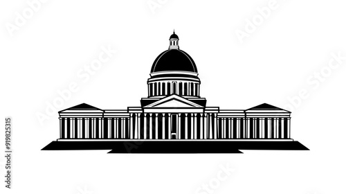 Domed government building with a central rotunda and symmetrical wings, vector illustration art photo