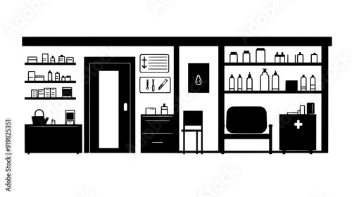 Facility with a pharmacy, diagnostic center, and separate inpatient and outpatient units, vector illustration art