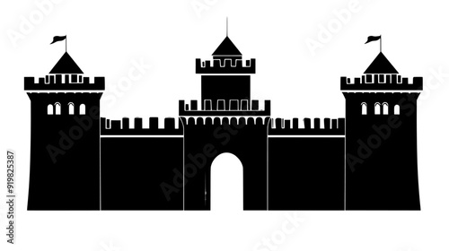 Fortified fortress with thick walls and a prominent gatehouse, vector illustration art