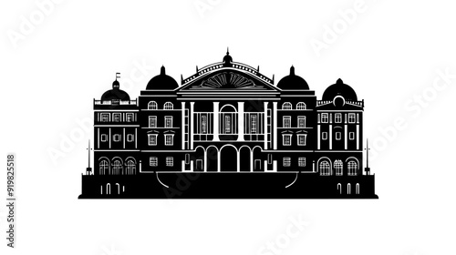 Grand opera house, located in an urban area, with streets and other buildings around it, vector illustration art