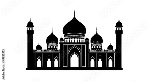 Grand palace with ornate towers, domes, and a mystical aura, vector illustration art