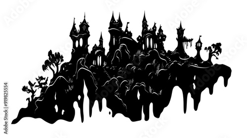 Hidden mountain fortress with elaborate carvings and fantastical design features, vector illustration art