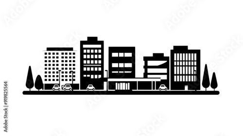 Healthcare complex with a main building, several annexes, and a spacious parking area, vector illustration art