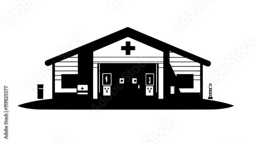 Healthcare facility with separate entrances for emergency, outpatient, and specialty services, vector illustration art