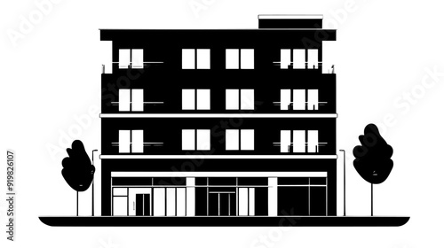 Mixed-use building with retail shops on the ground floor and offices above, vector illustration art