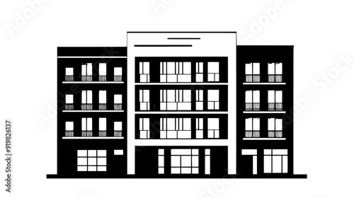 Modern building with retail spaces on the ground floor and residential units above, vector illustration art